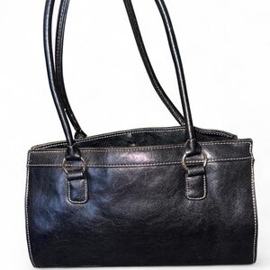 Sag Harbor Black Leather Shoulder Bag with Contrast Stitching